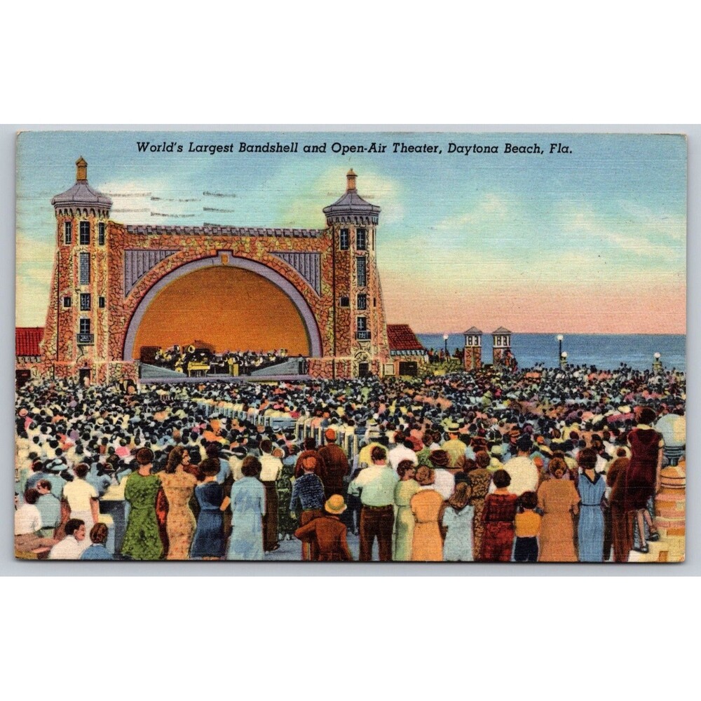 1953 Daytona Beach FL Bandshell Linen Postcard Open-Air Theater Florida View